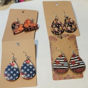 Assorted Patterned Teardrop and Heart Earrings - Red, Blue, Orange Accents